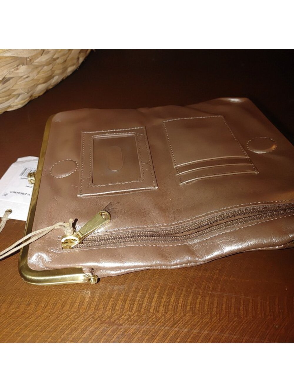 Hobo Metallic Wallet Clutch Kisslock Lauren Cameo Leather Double Frame Brass - Picture 9 of 13